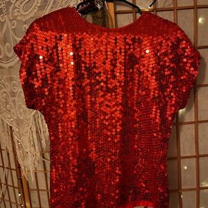 Vintage 90s Women’s Red Sequins Red Holiday  S VALERIE STEVENS Blouse